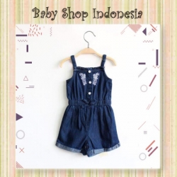 PJ154 Jumpsuit Jeans Bayi Perempuan Baju Denim Bayi Perempuan Jumper Denim Anak Perempuan Bordir Bunga Putih  large